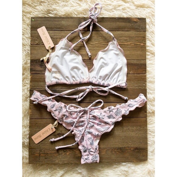 Chloe Rose NWT Pink Seashell Daisy 2 Piece Bikini Swimsuit Size Large - Picture 4 of 10